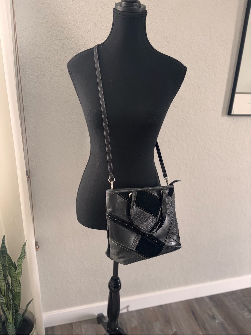 Fossil Black Patchwork Crossbody Tote Bag